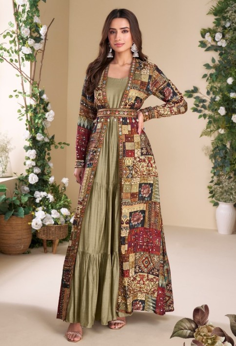 Olive-Maroon Royal Patchwork Anarkali suit 